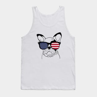 French Bulldog USA American Flag Sunglasses Tank Top